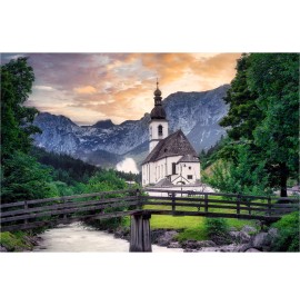 Kirche in Ramsau bei Art in Berchtesgaden Fine - Leinwand. Wandbild Bayern. Berchdesgaden