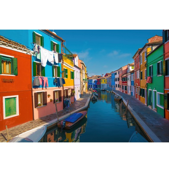 Burano Venedig mit Fine Wandbild Häusern. - Venedig Insel bei bunten Art Leinwand.