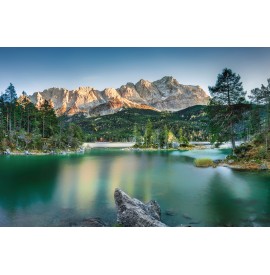 Der Eibsee in Bayern mit und - Bayern Wandbild Art Alpen Zugspitze. Fine Panorama Leinwand